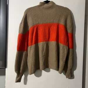 Colorblock Knit Sweater - Tan and Orange